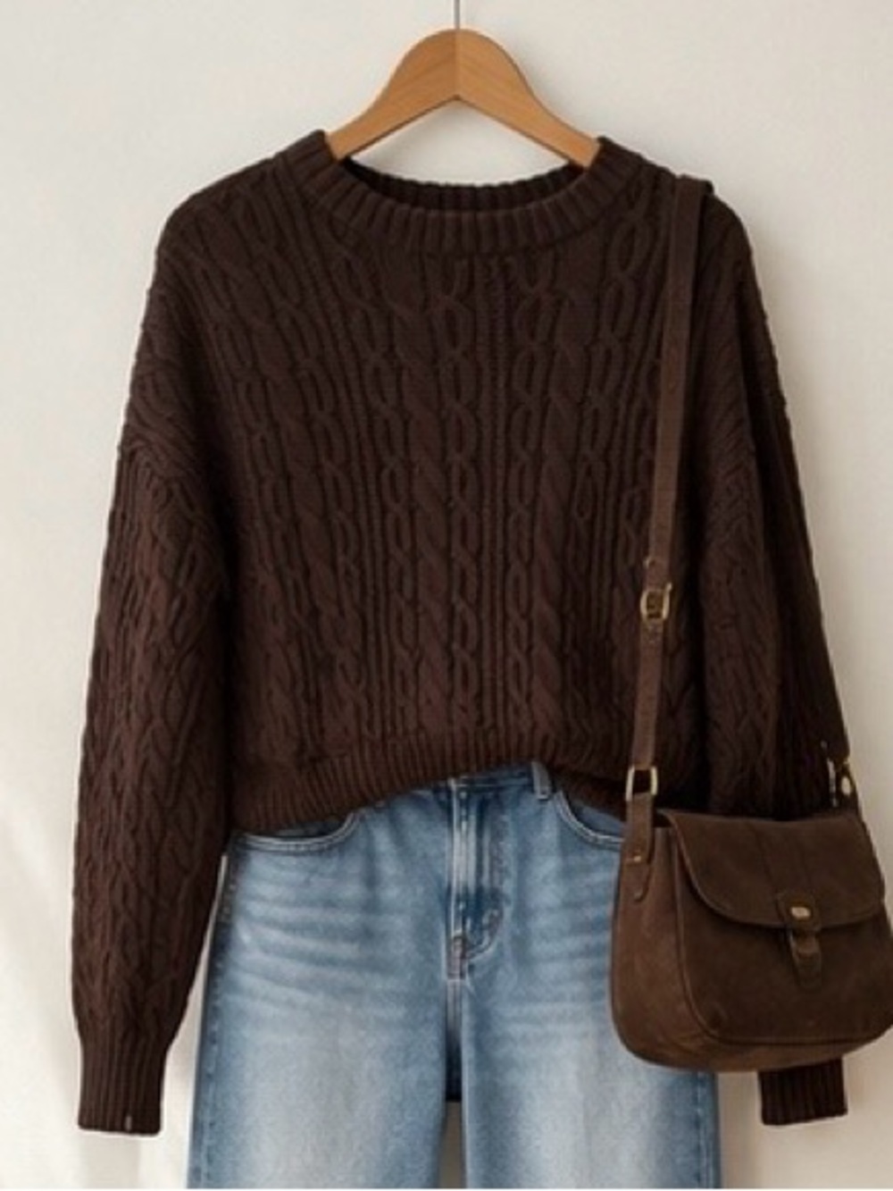 Chocolate Brown Cable Knit Sweater